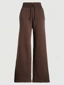 INAWLY 2pcs Women Casual Loose Hoodie And Wide Leg Pants Set - Brown - View 4