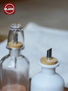 11.80Z Glass Mouthwash Dispenser ForBathroom With Stainless Steel & BambooNozzle, Mouthwash Cup Reusable, BambooTray, And Elegant Gold Sticker.(Clear - Multicolor - View 3