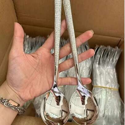 Cirelle 2/5pcs Stainless Steel Hammered Spoon Set - Perfect For Soup, Dining & Kitchen Use