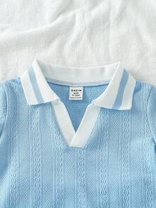 SHEIN Vintaside Kids 2pcs 0-3 Years Baby Boy/Girl/Unisex Infant Summer Blue Set, Collared Short Sleeve Top Paired With Matching Shorts, Minimalist Style No Pattern, Loose Fit, Suitable For Outings, Casual Home, Light Sports, Baby/Summer Outfit, Baby/Outdoor Wear Baby Boy Summer Outfit Blue Baby Boy Outfit Baby Boy Shorts Set Baby Boy Polo Set Boy Baby Casual Sets Baby Boy Clothes Baby Boy Clothes Boy Clothes Sets Blue Two Piece Set Baby Blue Vintage Baby Boy Outfit Baby Clothes Set Summer - Blue - View 5