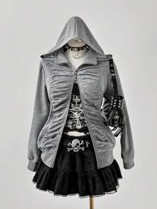 Sunspun Cárdigan gris de punto fruncido de talla grande para mujer - Gris - Ver 1