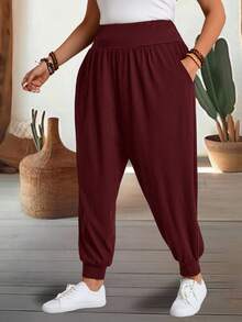 EMERY ROSE Pantalones informales de talla grande con cordón en unicolor - Burdeos - Ver 4