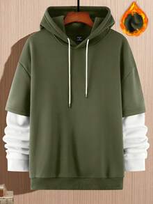 Claim Dot Loose Fit Men's Colorblock Drawstring 2-In-1 Hoodie, Long Sleeve Top - Multicolor - View 3