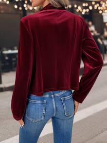 EMERY ROSE 女士纯色金属双排扣长袖休闲外套，秋季 - 酒紅色 - 查看 2