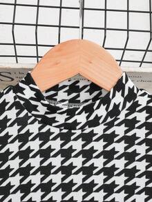 SHEIN فستان كاجوال طويل الأكمام مصنوع من الصوف المربع المرن، مناسب للخريف/الشتاء - أبيض وأسود - مشاهدة 4
