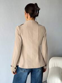 SHEIN Tall 女装秋季新款立领长袖双排扣收腰风衣，适合日常街头穿着 - 卡其色 - 查看 4