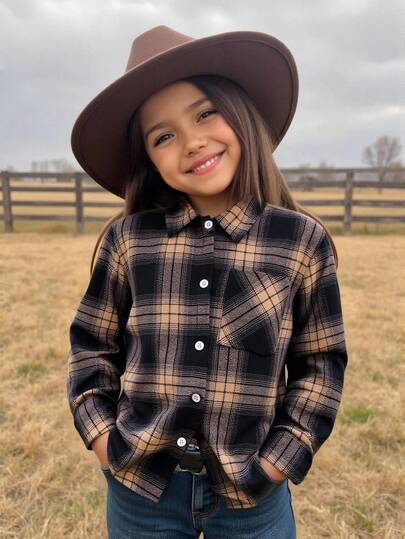 Emery Rose Kids Emery Rose Kids 年轻女孩编织格子休闲衬衫