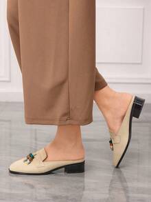 Sleekvia Women's Slip-On Loafers, British Style Thick Heel Casual Shoes, New Autumn/Spring Commuting Shoes - Apricot - View 3