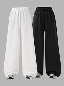 SHEIN Sparklyn 2 Stücke/Set Teenager Mädchen Lässige Allround Vielseitige Tägliche Heim- & Sportbekleidung Weite Hose, Herbst/Winter