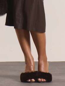 MUSERA Fluffy Faux Fur Brown Heels Cute Summer Spring Cute Going Out Accessories - Brown - View 1