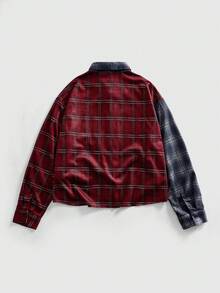 ROMWE MEN Grunge Punk Men's Plaid Skull Shirt Collar Long Sleeve Overcoat - Navy Blue - View 2