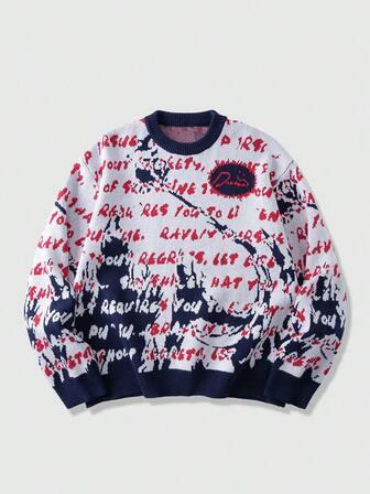 Street Life Herren Minimalistischer Muster Rundhals Langarm Pullover