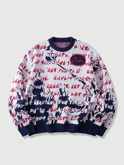 Street Life Men's Minimalist Print Crew Neck Long Sleeve Sweater