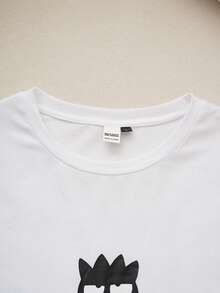 HELLO KITTY AND FRIENDS | SHEIN Men's Casual Letter & Cartoon Graphic Round Neck Short Sleeve T-Shirt, Summer - White - View 5