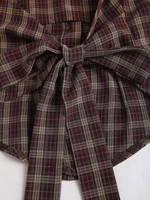 Sweetra 女士复古蝴蝶结格子衬衫，修身显瘦，适合春秋季穿着。 - 棕色 - 查看 4