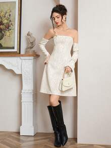 SHEIN Clasi 白色修身简约性感抹胸迷你裙，适合派对、休闲聚会 - 白色 - 查看 5