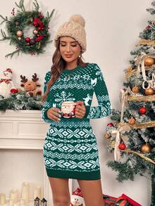 EMERY ROSE 女士圣诞修身毛衣裙 - 墨綠色 - 查看 4