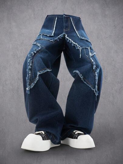 Manfinity Denimwave Jeans azules de pierna acampanada y desgastados de estilo casual y urbano para hombres