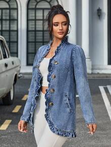 SHEIN Tall Women's Casual Denim Jacket - Dark Wash - View 4