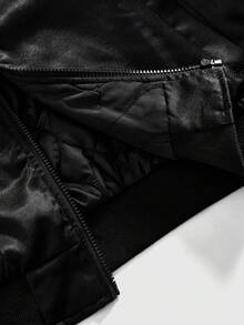 ROMWE MEN Prep 男士休闲十字字母印花拉链夹棉大衣，秋冬 - 黑色 - 查看 5