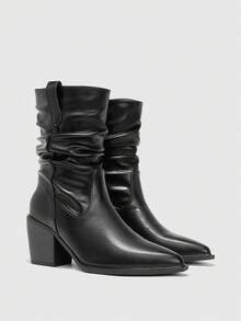 CUCCOO BIZCHIC Botas de tobillo con tacón alto grueso y punta puntiaguda, versátiles y de moda