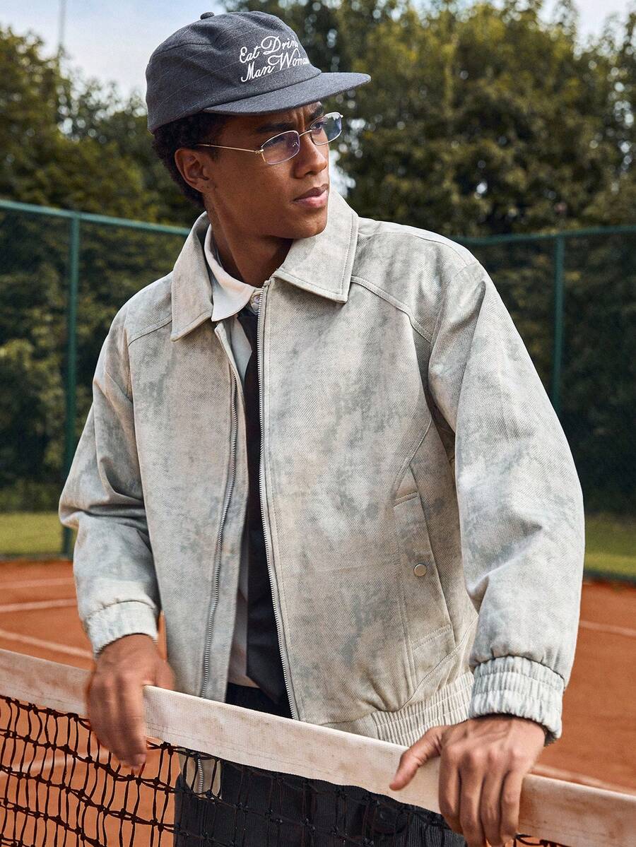 SWAVVY Men's Tie-Dye Long Sleeve Zip-Up Casual Jacket, Autumn/Winter - Grey - View 1