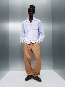 PLAYBOY X SUMWON Regular Fit Striped Long Sleeve Button Down Shirt With Logo Embroidery - Blue and White - View 3