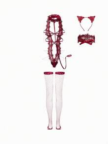 Fantasy Costume 5 件套性感束身衣内衣服装，幻想服装 DarkRomance - 酒紅色 - 查看 11