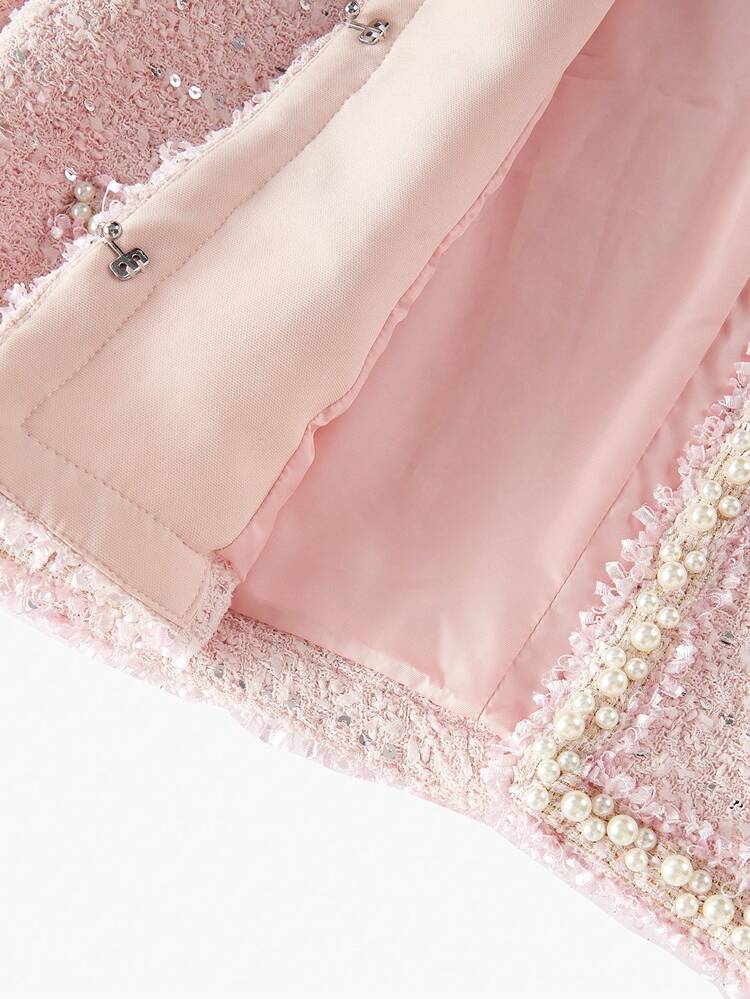 TWEED FAUX PEARL TRIM JACKET