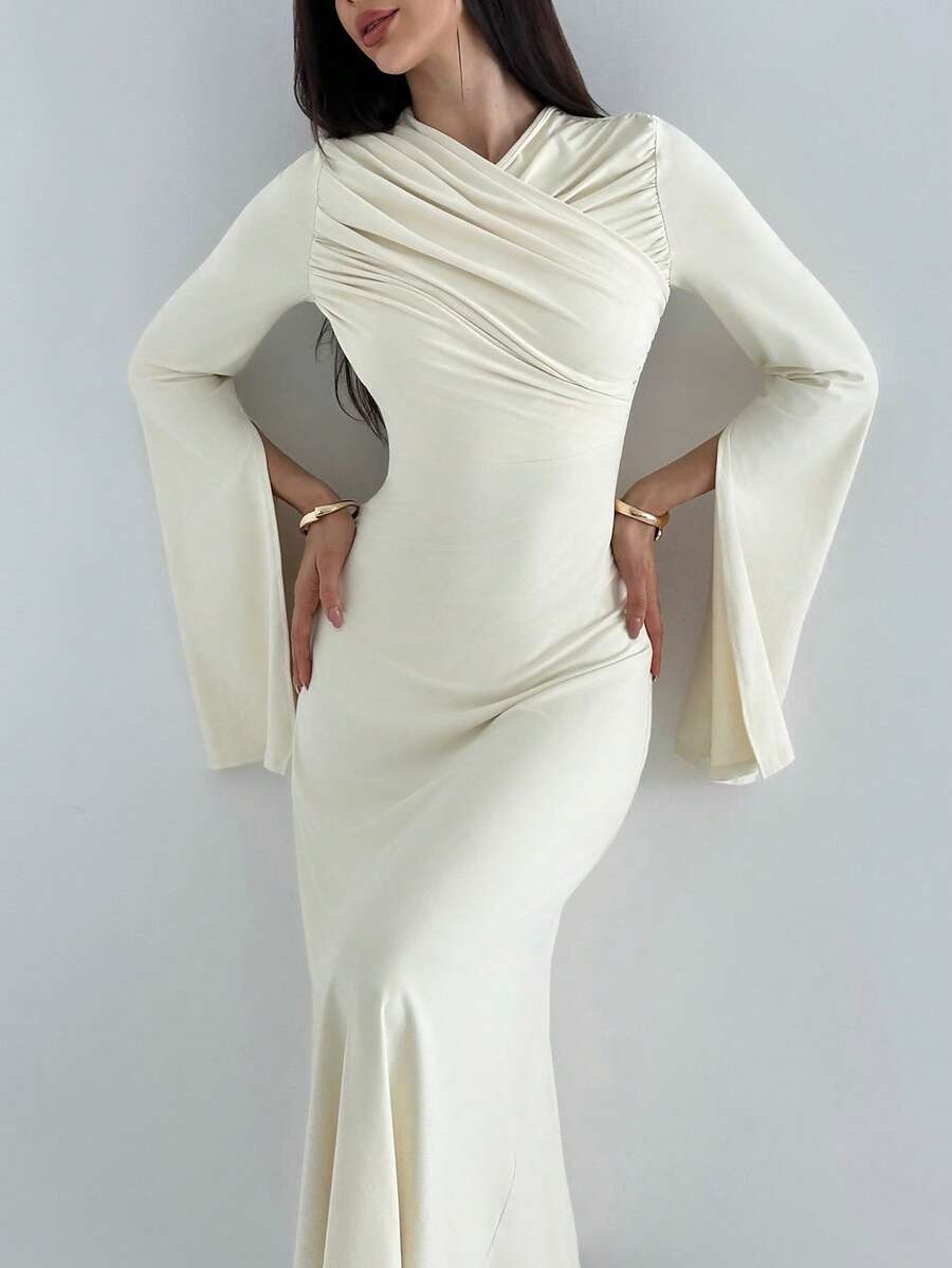 Aloruh Vestido A-Line con pliegues, elegante para mujer en otoño/invierno