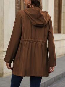EMERY ROSE Chaqueta regular con capucha y cordón en la cintura,unicoloro casual, otoño - Marrón - Ver 2