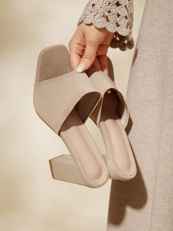 CUCCOO BASICS Sandalias tipo mula con tacón grueso y punta cuadrada, de estilo minimalista y casual