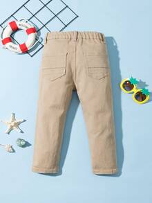 Toddler Neutral Street Casual Elastic Waist Cargo Baggy Jeans With Flat Pockets