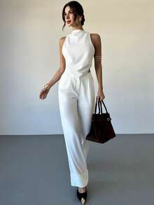 Firerie Women's Casual Elegant White Backless Tie-Up 2 Pieces Set - White - View 5