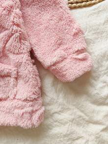 SHEIN Vintaside Kids 女童可爱黑色爱心时尚舒适连帽长袖外套，秋冬季 - 粉色 - 查看 5