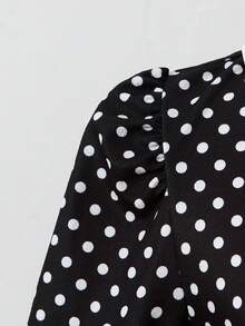 Teen Girl Polka Dot Print Button Design Casual Long Sleeve Collar Dress - Black - View 7