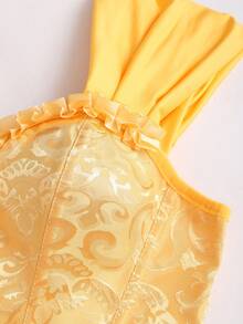 Sweetra Women's Floral Jacquard Splice Ruffle Off Shoulder Fashionable Blouse - Gold - View 3