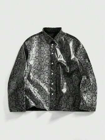 Goth Herren Mode Pendler Schlangenhaut Muster Patchwork Hemd, Herbst