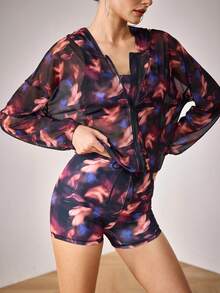 Menodora SHEIN Sport Giacca sportiva casual con chiusura lampo e stampa per donna - Viola - Visualizzare 3