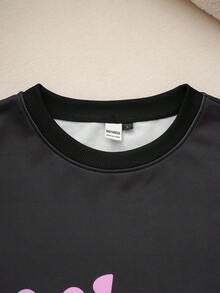 HELLO KITTY AND FRIENDS | SHEIN 男士休闲可爱卡通图案圆领卫衣，秋季款，长袖上衣 - 黑色 - 查看 5