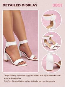 CUCCOO CURVES 大码女式时尚白色绑带经典舒适踝带高跟凉鞋，圣诞节必备 - 白色 - 查看 11