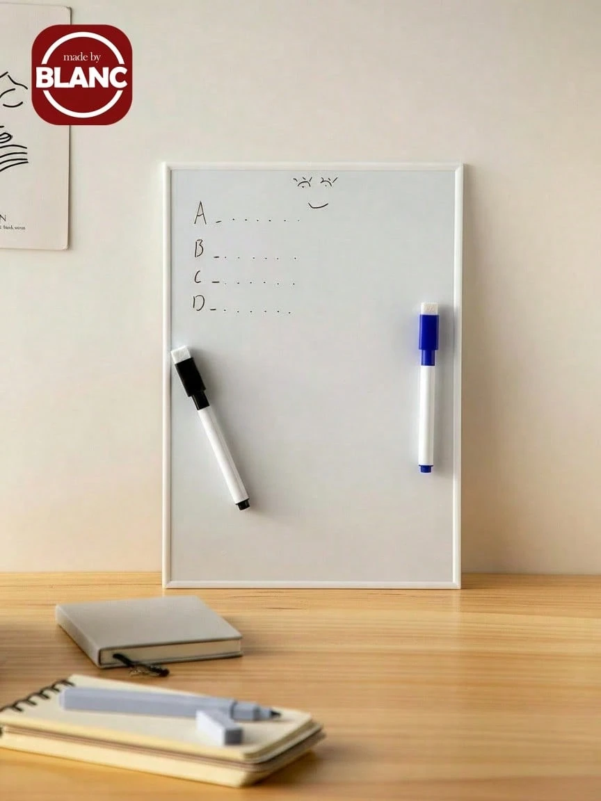 Madebyblanc 1pc A4 Size Dry Erase Whiteboard, Magnetic White Board With 3 Pcs Wipe Off Marker Pens Back To School