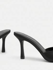 CUCCOO DOLLMOD Women Bow Decor Mules, Satin Stiletto Heeled Glamorous Sandals Black Vacation Shoes Summer Back To School Shoes College Student Shoes Spring Shoes Spring Break Easter Prom Heels