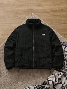 SWAVVY Men's Solid Color Minimalist Everyday Zip-Up Thick Coat, Winter - Black - View 1