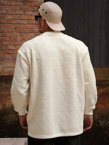 DAZY Camiseta de manga larga de unicolor beige con diseño de puños acanalados para hombre, otoño - Beis - Ver 2