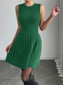 Elenzga Women's Fashion Casual Solid Color Sweater Dress 2 Pieces Set - Green - View 5