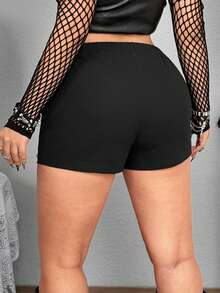 Whyspr Pantalones cortos de talla grande con decoración de remaches de estilo punk a la moda - Negro - Ver 2