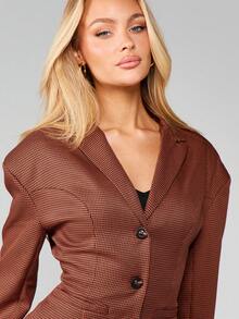 MISSGUIDED Tapered Waist Blazer Check Pattern Professional Workwear Office Long Sleeve Button Front - Multicolor - View 5