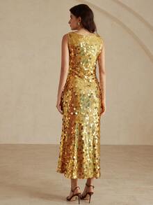 Aveloria Rosie 性感亮片网眼紧身圆领无袖派对连衣裙 - 金色 - 查看 2