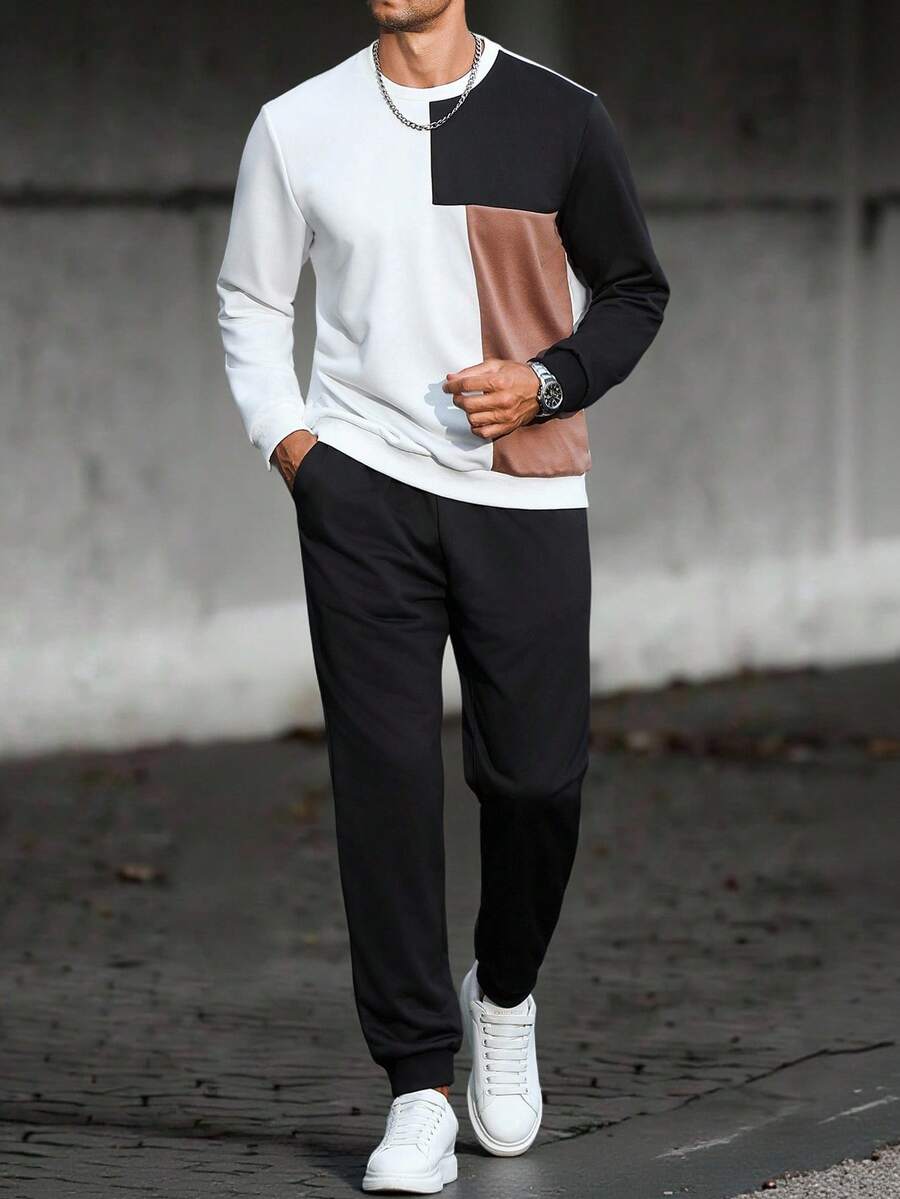 Manfinity CasualCool Bộ đồ thể thao nam thường ngày phối màu, áo nỉ và quần nỉ, thích hợp mặc đi làm, bộ hai mảnh casual mùa xuân/thu, phù hợp cho các hoạt động thường nhật, cuối tuần, dã ngoại, du lịch, môi trường làm việc thoải mái hoặc các dịp bán trang trọng, quà tặng cho bạn trai/chồng, quà kỷ niệm, trang phục Giáng sinh. - Nhiều màu - Xem 1